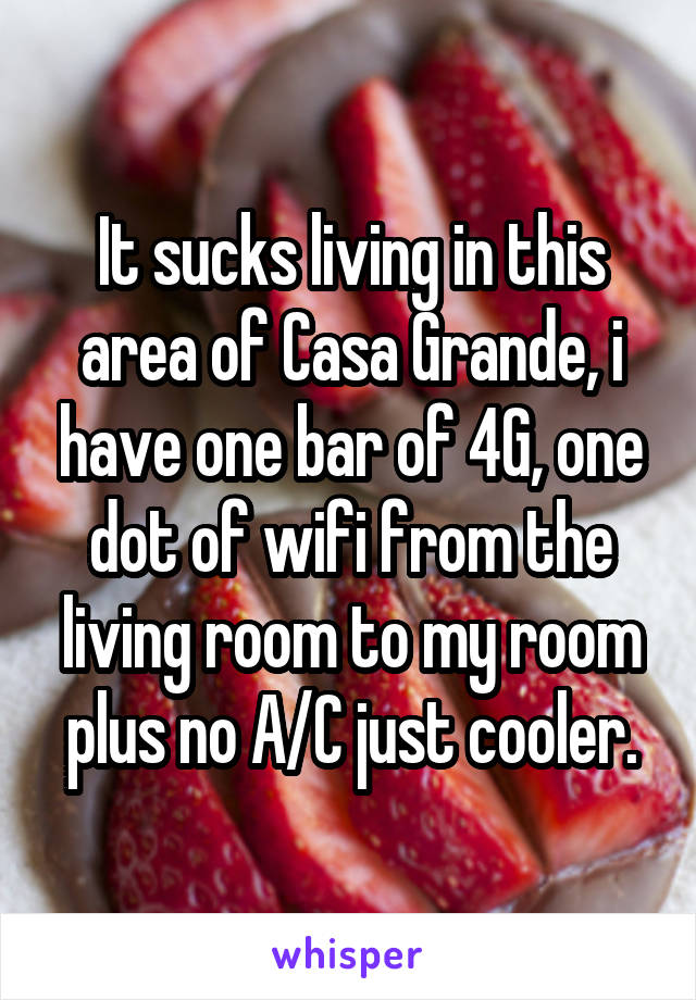 It sucks living in this area of Casa Grande, i have one bar of 4G, one dot of wifi from the living room to my room plus no A/C just cooler.