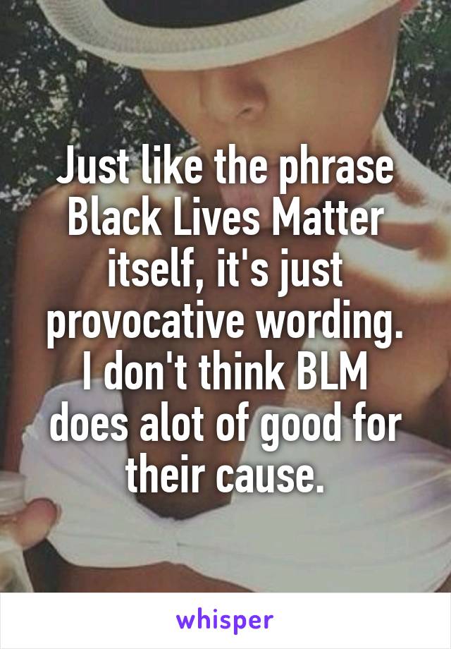 Just like the phrase Black Lives Matter itself, it's just provocative wording.
I don't think BLM does alot of good for their cause.