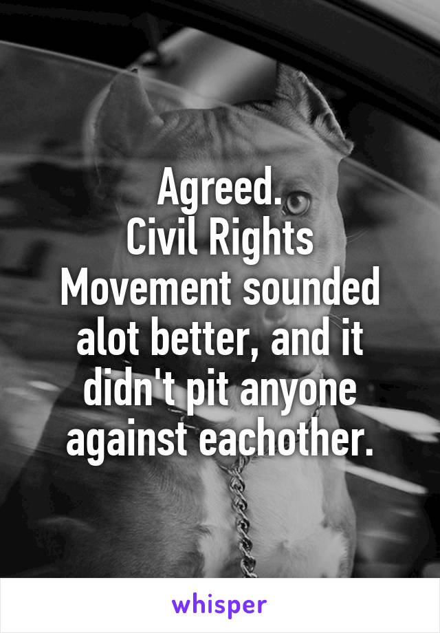 Agreed.
Civil Rights Movement sounded alot better, and it didn't pit anyone against eachother.