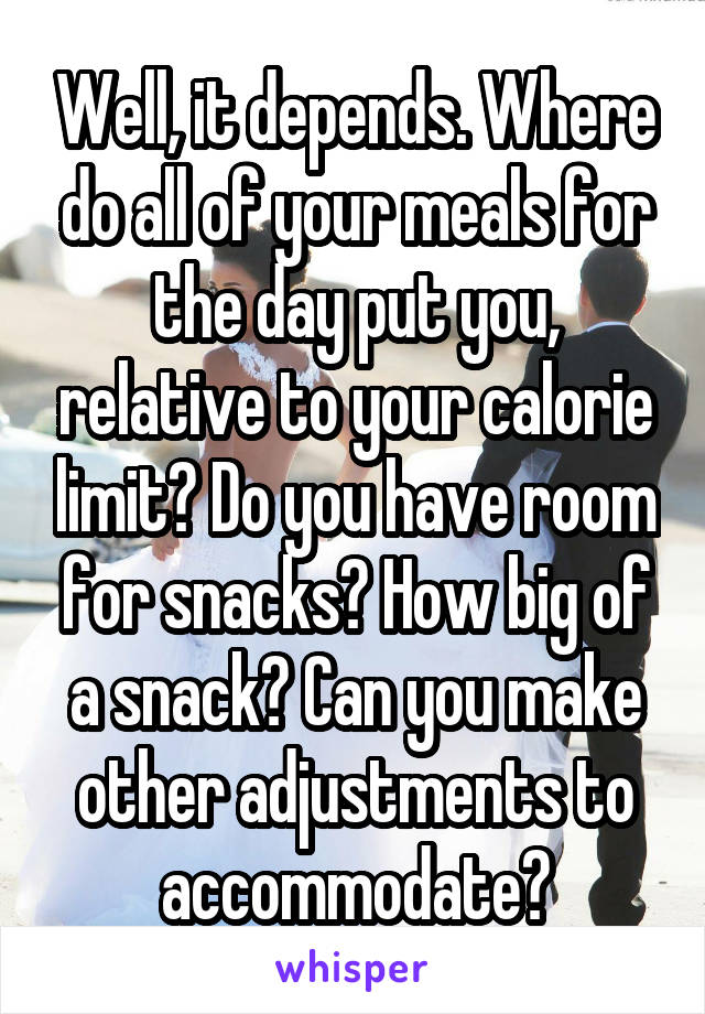 Well, it depends. Where do all of your meals for the day put you, relative to your calorie limit? Do you have room for snacks? How big of a snack? Can you make other adjustments to accommodate?