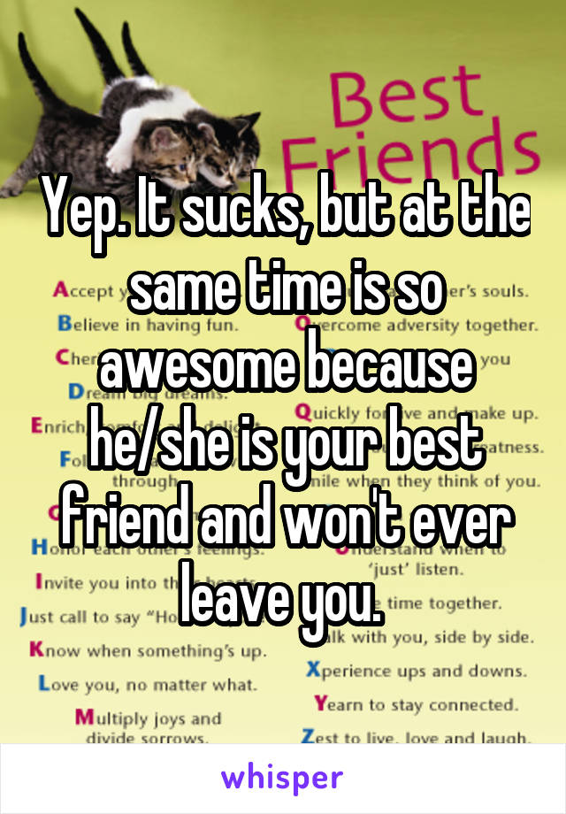 Yep. It sucks, but at the same time is so awesome because he/she is your best friend and won't ever leave you. 