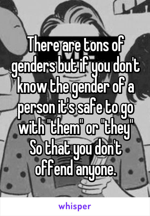 There are tons of genders but if you don't know the gender of a person it's safe to go with "them" or "they"
So that you don't offend anyone.