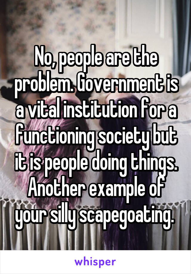 No, people are the problem. Government is a vital institution for a functioning society but it is people doing things.
Another example of your silly scapegoating. 