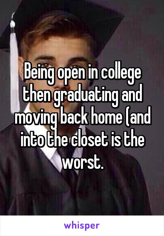 Being open in college then graduating and moving back home (and into the closet is the worst.