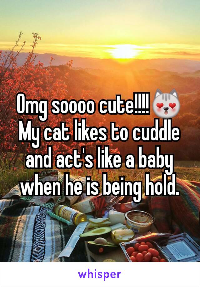 Omg soooo cute!!!!😻
My cat likes to cuddle and act's like a baby when he is being hold.