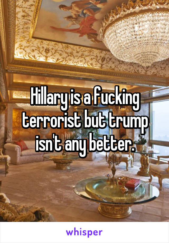 Hillary is a fucking terrorist but trump isn't any better.