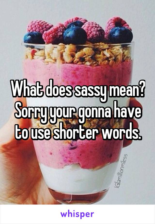 What does sassy mean? Sorry your gonna have to use shorter words.