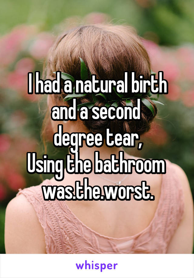 I had a natural birth
and a second 
degree tear,
Using the bathroom 
was.the.worst.