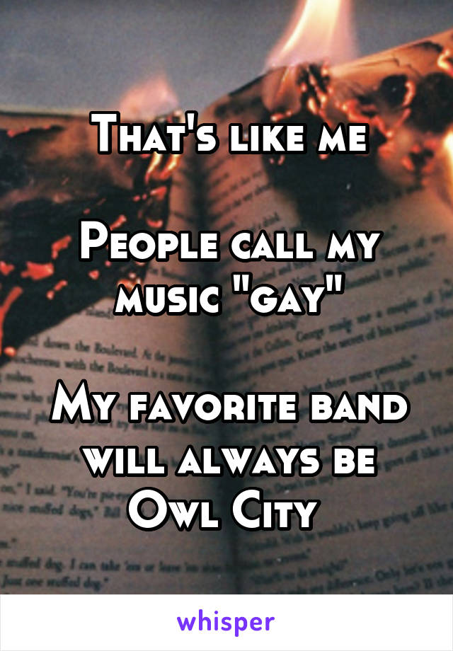That's like me

People call my music "gay"

My favorite band will always be Owl City 