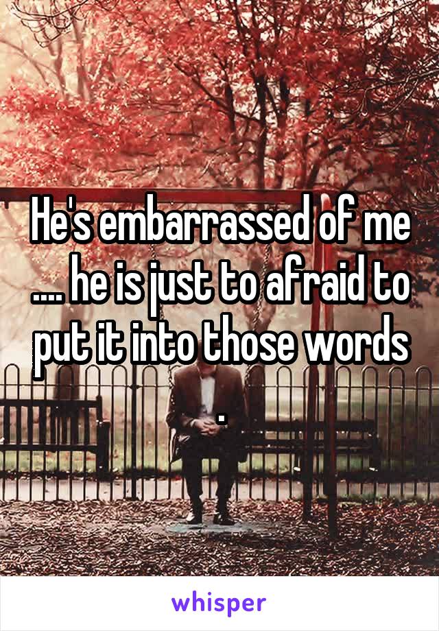 He's embarrassed of me .... he is just to afraid to put it into those words .