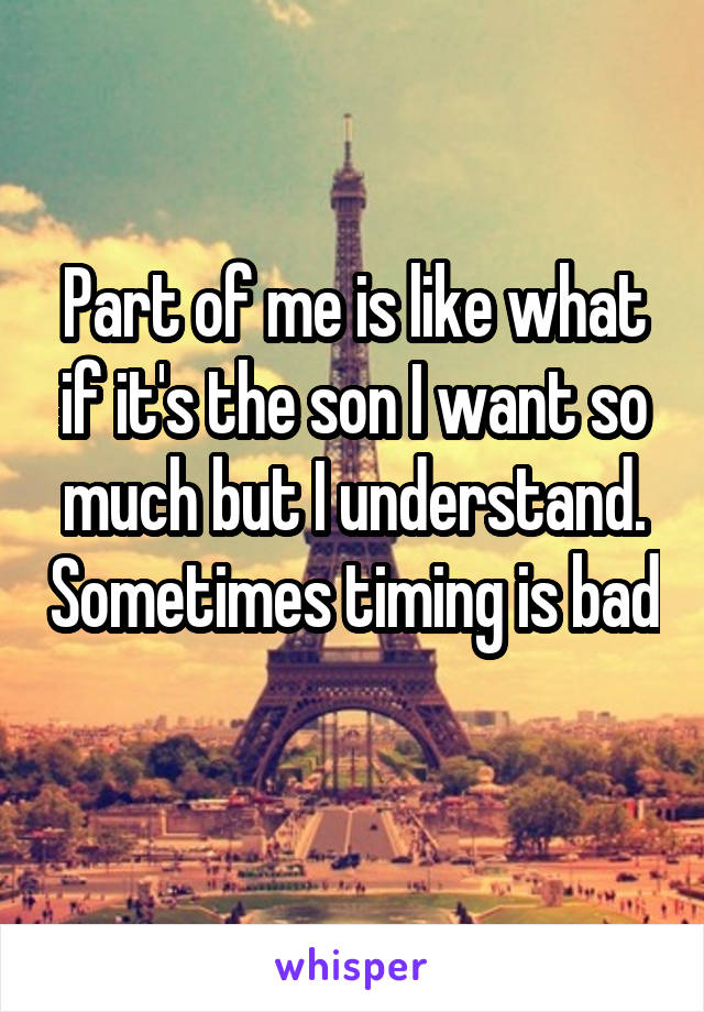 Part of me is like what if it's the son I want so much but I understand. Sometimes timing is bad 