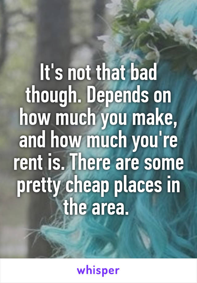 It's not that bad though. Depends on how much you make, and how much you're rent is. There are some pretty cheap places in the area. 