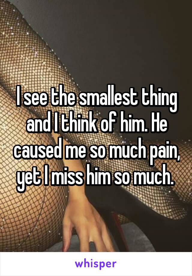 I see the smallest thing and I think of him. He caused me so much pain, yet I miss him so much. 