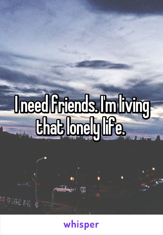 I need friends. I'm living that lonely life. 