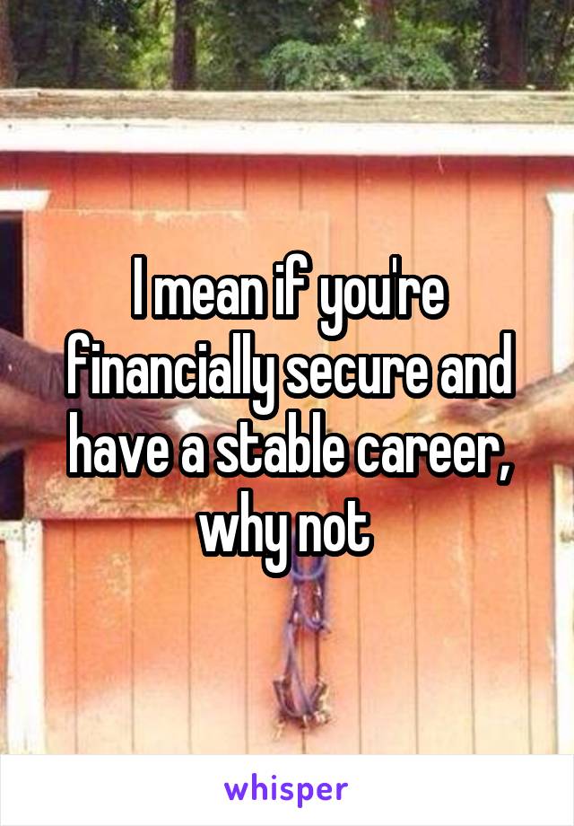 I mean if you're financially secure and have a stable career, why not 