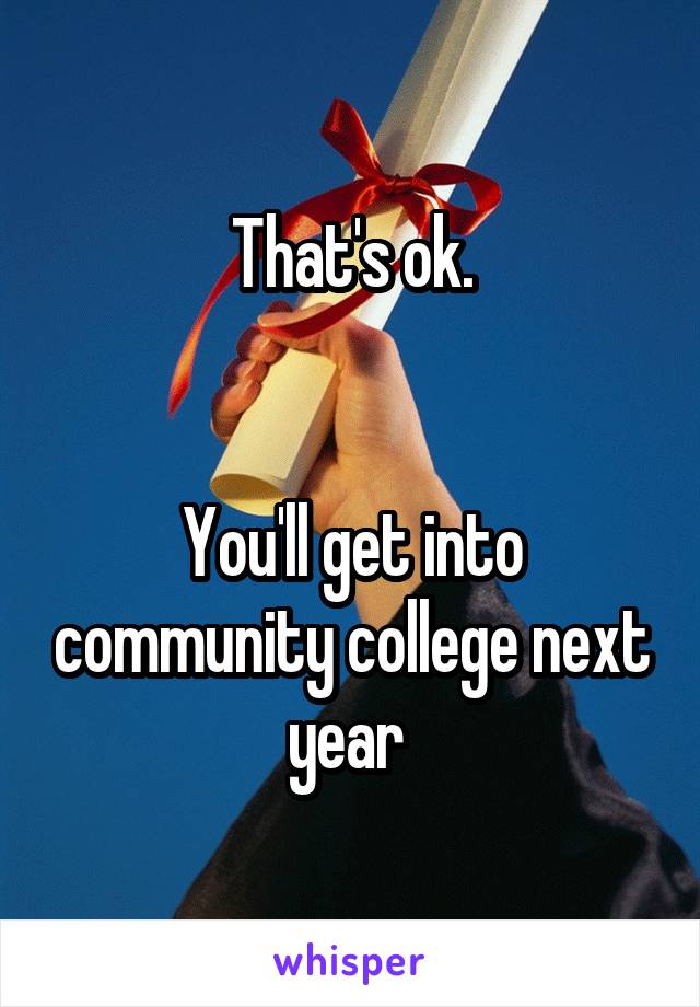  That's ok. 


You'll get into community college next year 