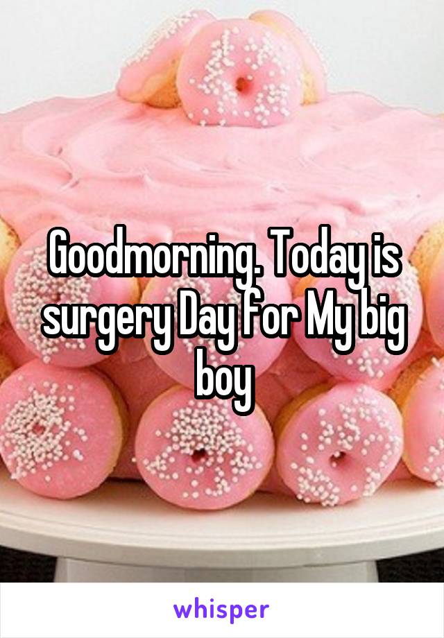 Goodmorning. Today is surgery Day for My big boy