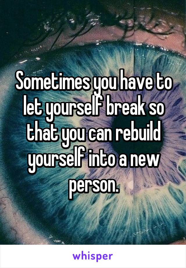 Sometimes you have to let yourself break so that you can rebuild yourself into a new person.