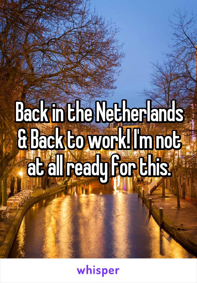 Back in the Netherlands
& Back to work! I'm not at all ready for this.