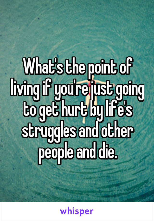 What's the point of living if you're just going to get hurt by life's struggles and other people and die.