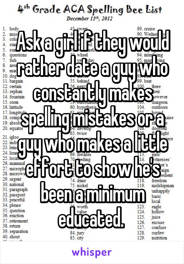 Ask a girl if they would rather date a guy who constantly makes spelling mistakes or a guy who makes a little effort to show he's been a minimum educated. 