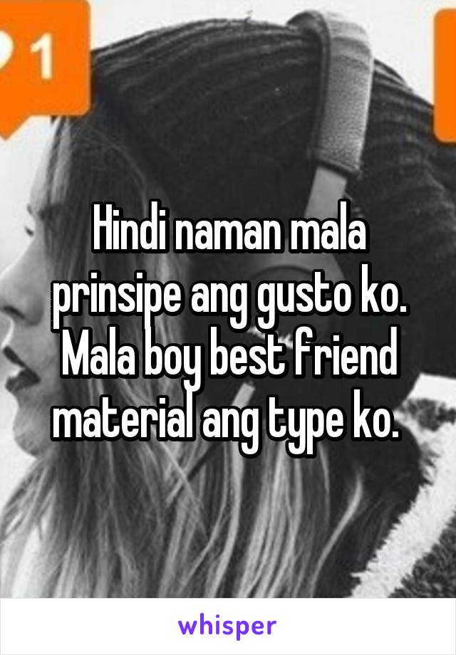 Hindi naman mala prinsipe ang gusto ko. Mala boy best friend material ang type ko. 