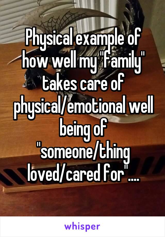 Physical example of how well my "family" takes care of physical/emotional well being of "someone/thing loved/cared for"....
