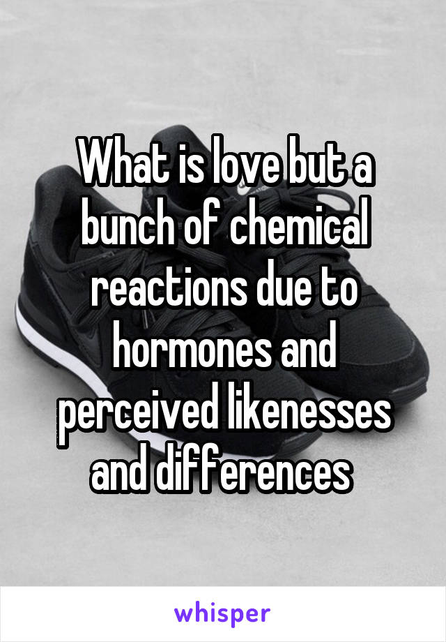 What is love but a bunch of chemical reactions due to hormones and perceived likenesses and differences 