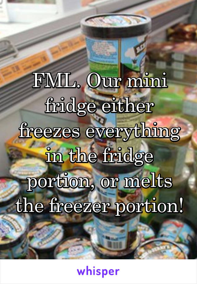 FML. Our mini fridge either freezes everything in the fridge portion, or melts the freezer portion!