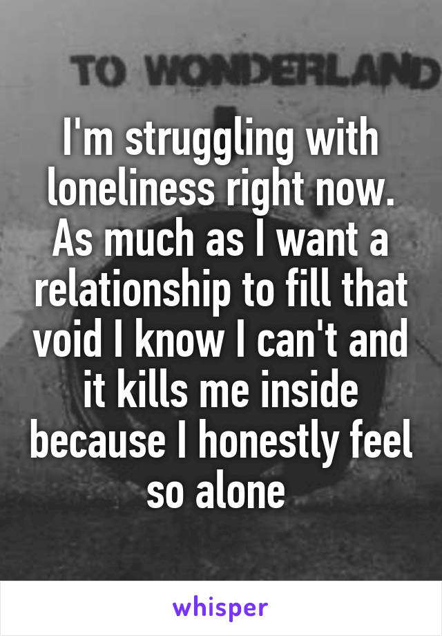 I'm struggling with loneliness right now. As much as I want a relationship to fill that void I know I can't and it kills me inside because I honestly feel so alone 