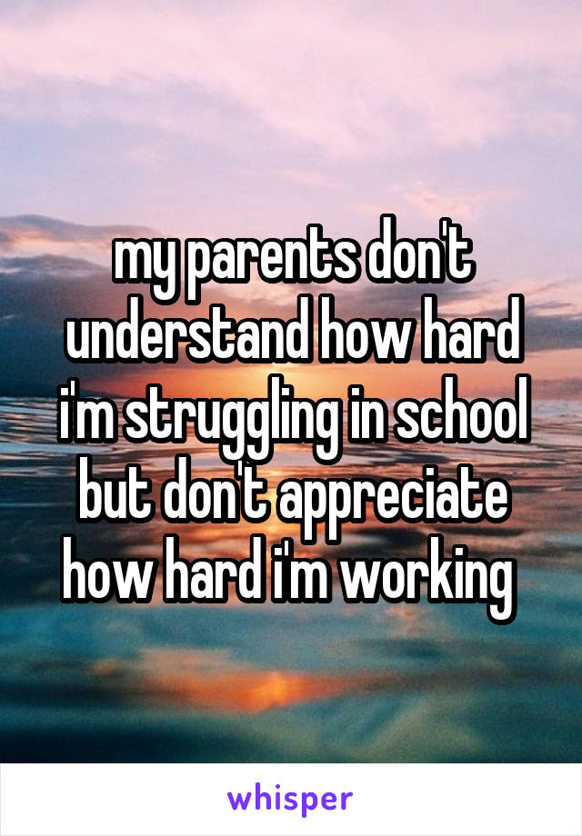 my parents don't understand how hard i'm struggling in school but don't appreciate how hard i'm working 