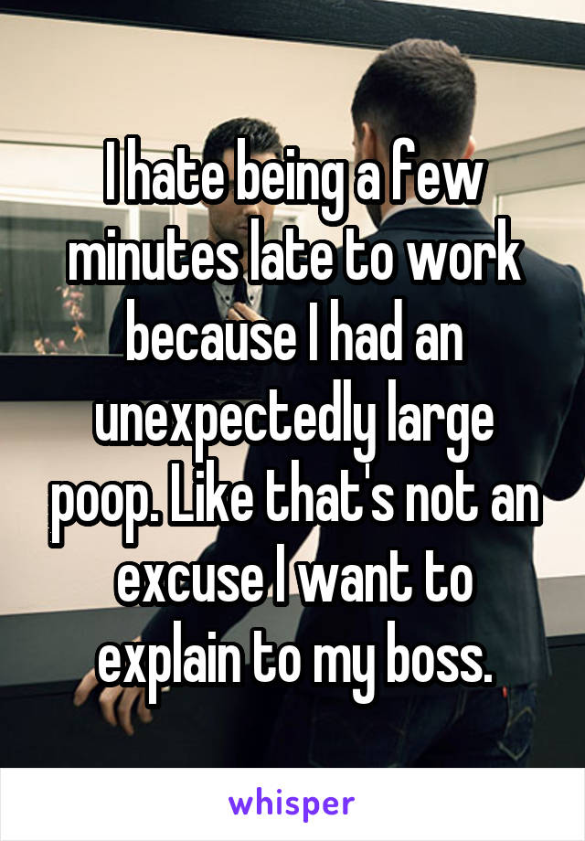 I hate being a few minutes late to work because I had an unexpectedly large poop. Like that's not an excuse I want to explain to my boss.