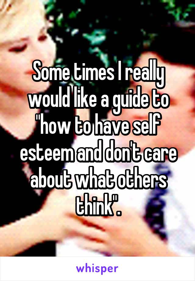 Some times I really would like a guide to "how to have self esteem and don't care about what others think".