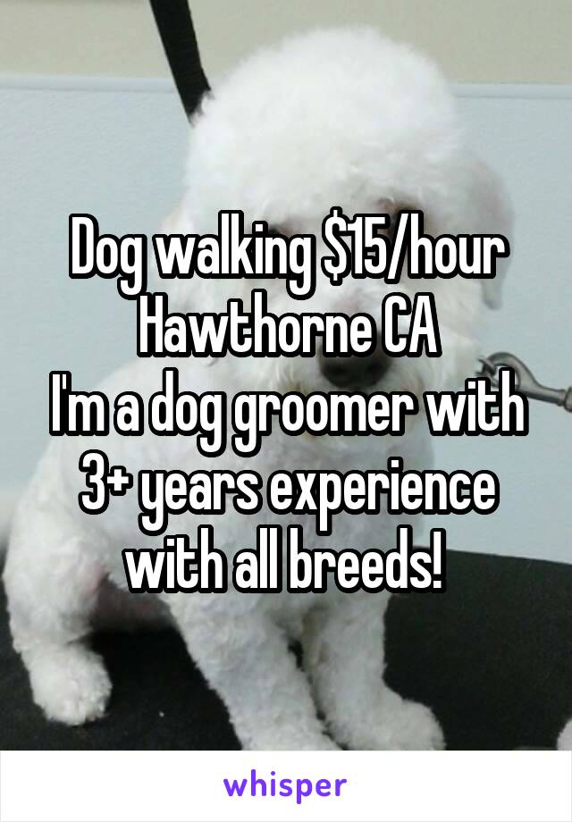 Dog walking $15/hour
Hawthorne CA
I'm a dog groomer with 3+ years experience with all breeds! 