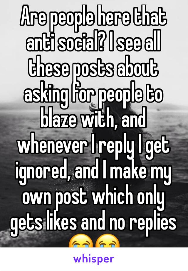 Are people here that anti social? I see all these posts about asking for people to blaze with, and whenever I reply I get ignored, and I make my own post which only gets likes and no replies 😭😭