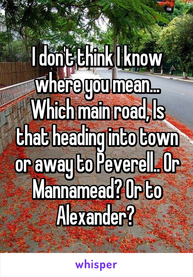 I don't think I know where you mean... Which main road, Is that heading into town or away to Peverell.. Or Mannamead? Or to Alexander? 