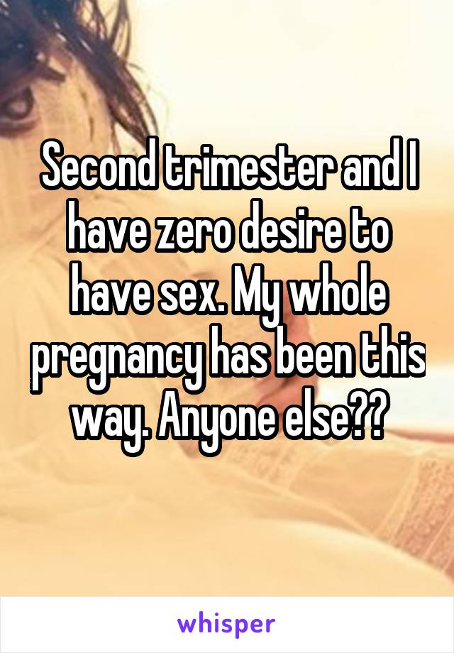 Second trimester and I have zero desire to have sex. My whole pregnancy has been this way. Anyone else??
