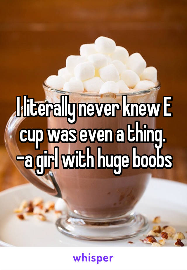 I literally never knew E cup was even a thing. 
-a girl with huge boobs