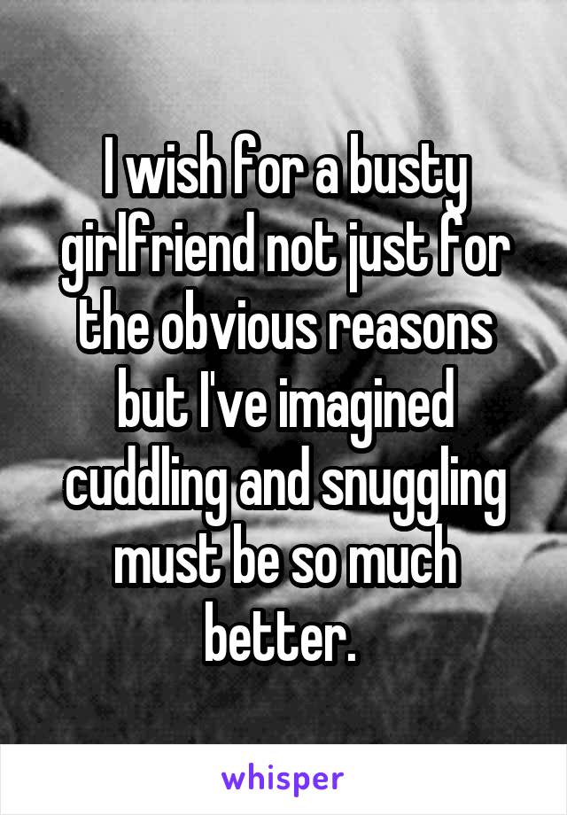 I wish for a busty girlfriend not just for the obvious reasons but I've imagined cuddling and snuggling must be so much better. 