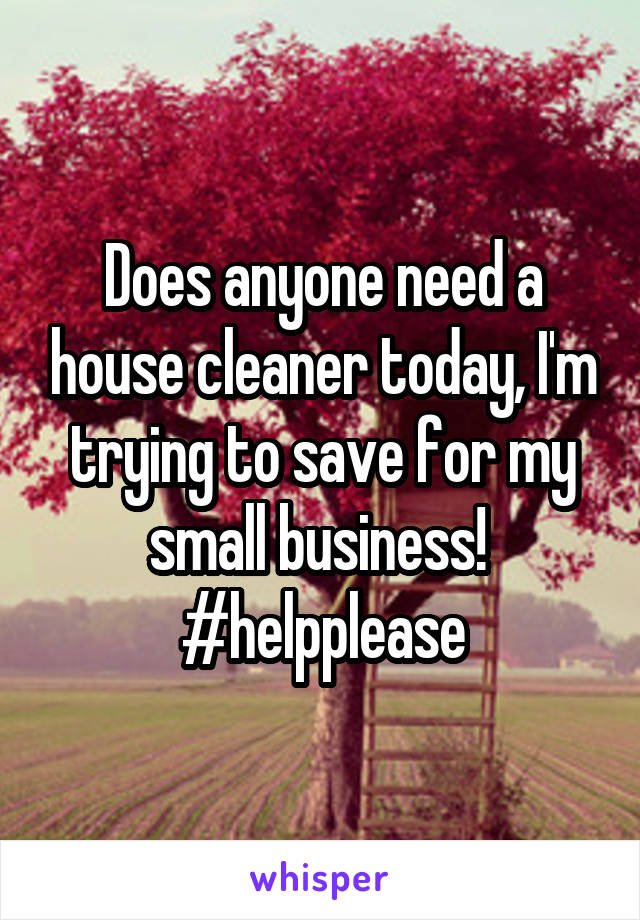 Does anyone need a house cleaner today, I'm trying to save for my small business!  #helpplease