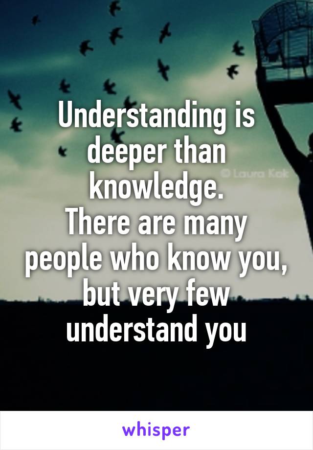 Understanding is deeper than knowledge.
There are many people who know you, but very few understand you