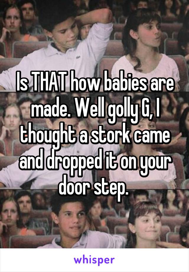 Is THAT how babies are made. Well golly G, I thought a stork came and dropped it on your door step. 