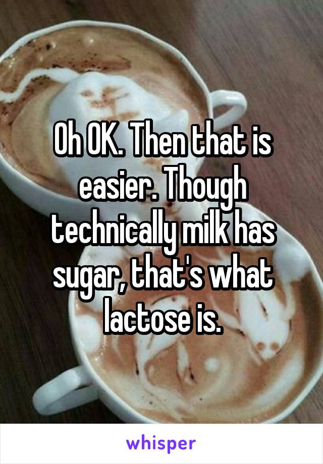 Oh OK. Then that is easier. Though technically milk has sugar, that's what lactose is.