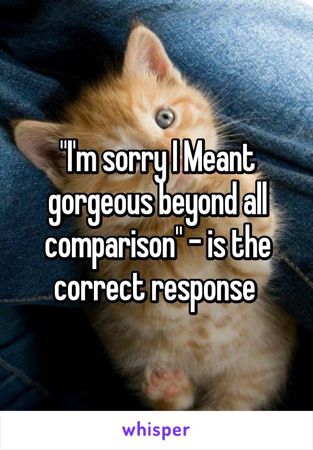 "I'm sorry I Meant gorgeous beyond all comparison" - is the correct response 