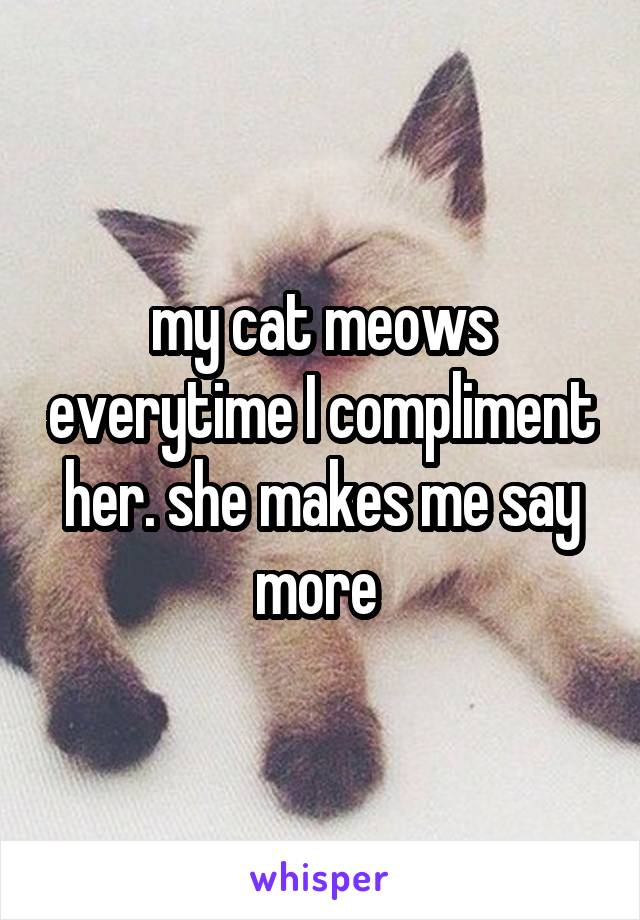 my cat meows everytime I compliment her. she makes me say more 