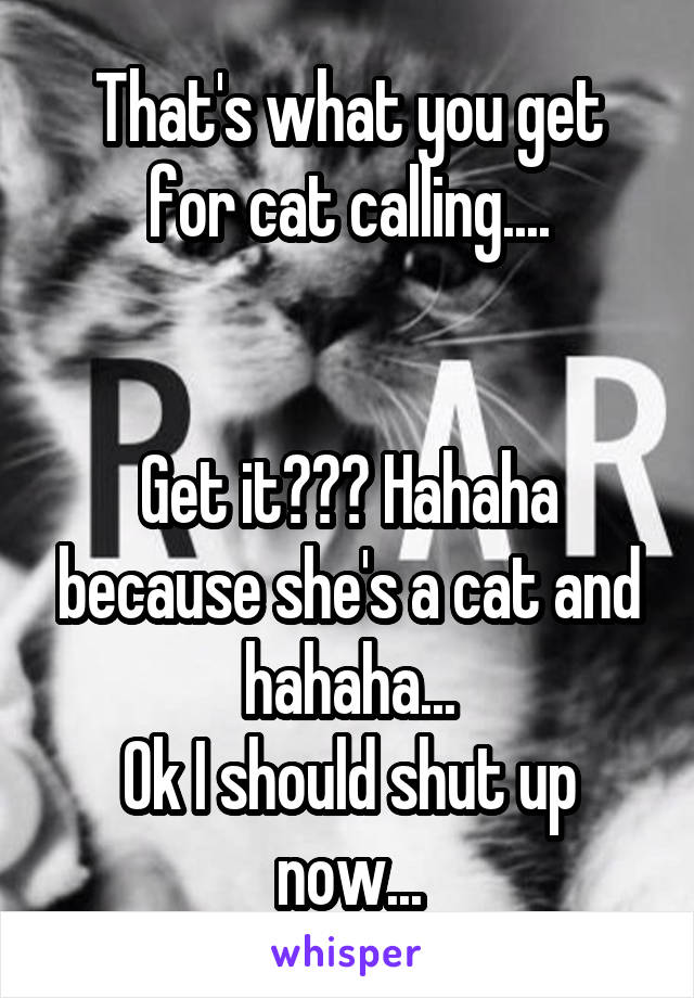 That's what you get for cat calling....


Get it??? Hahaha because she's a cat and hahaha...
Ok I should shut up now...