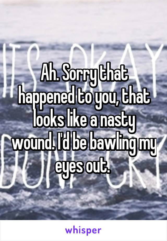 Ah. Sorry that happened to you, that looks like a nasty wound. I'd be bawling my eyes out. 