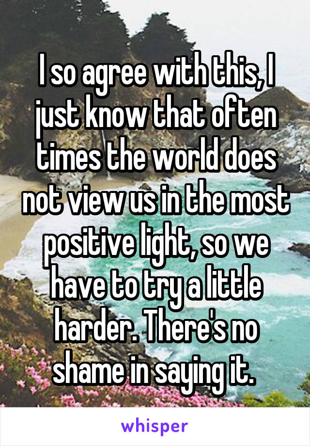 I so agree with this, I just know that often times the world does not view us in the most positive light, so we have to try a little harder. There's no shame in saying it. 