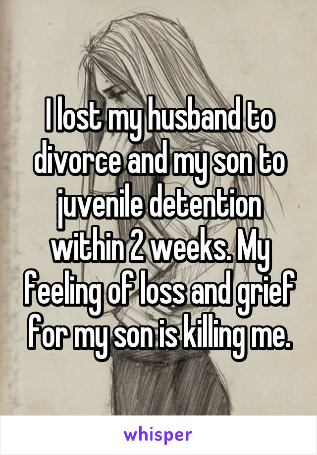 I lost my husband to divorce and my son to juvenile detention within 2 weeks. My feeling of loss and grief for my son is killing me.