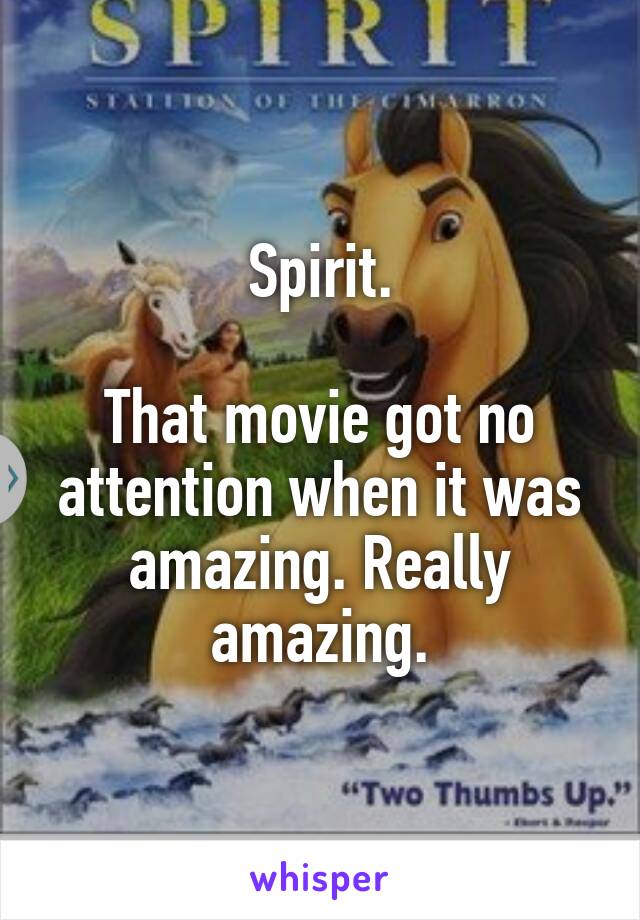 Spirit.

That movie got no attention when it was amazing. Really amazing.